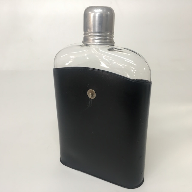 HIP FLASK, Black Leather Case